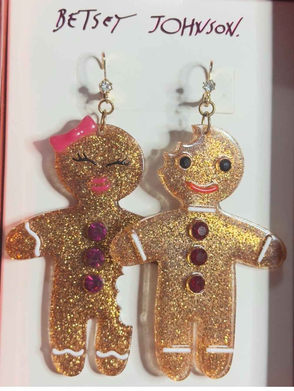 Betsey Johnson Mismatched Gingerbread Earrings Christmas with Original Box